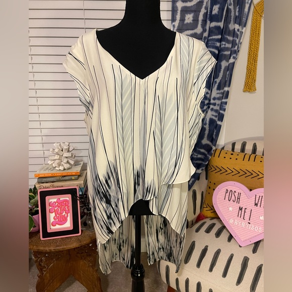 Women’s  EUC Go by GoSilk Cap Sleeve Layered Flowy High Lo Silk Cap Sleeve Top L - Picture 1 of 10